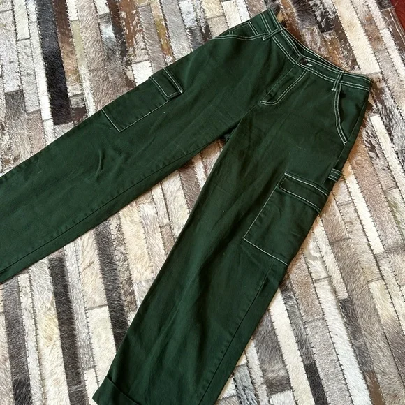 Sandy Liang Forest Green Carpenter Staight Leg Barrel Jeans Size 2 - Picture 2 of 9